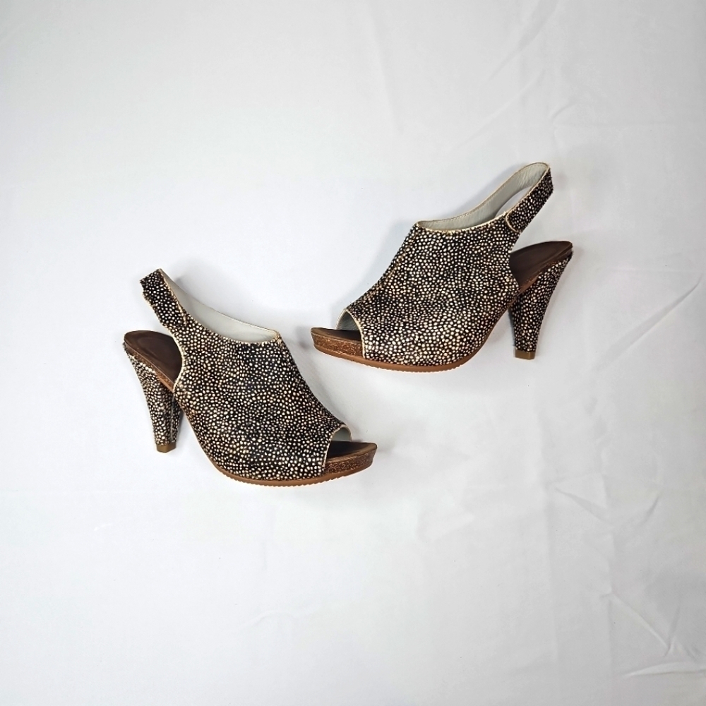 Ziera Leopard Print Ponyhair Wedge Heels Size 38